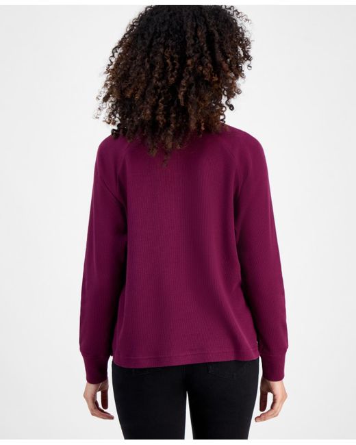 Style & Co. Purple Petite Waffle-knit Half-zip Sweatshirt