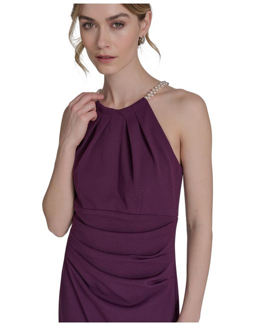Eliza J Purple Petite Scuba Crepe Halter Side-tuck Gown