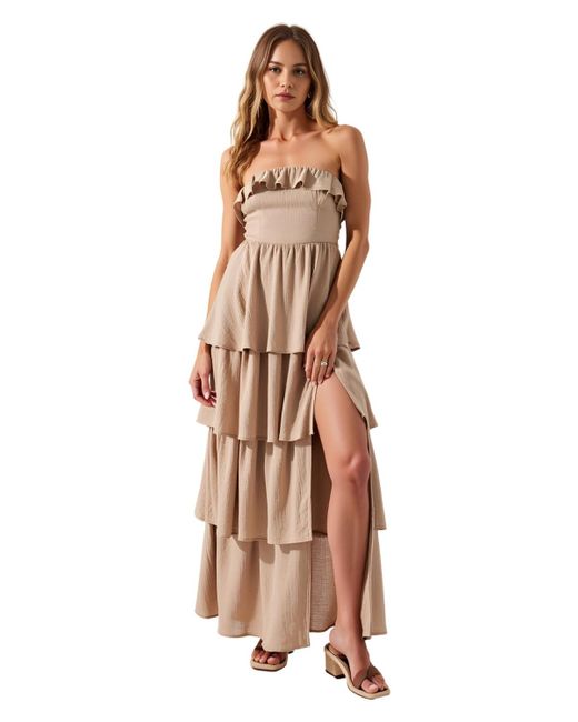 Modenaire Multicolor Strapless Tiered Ruffle High Slit Maxi Dress