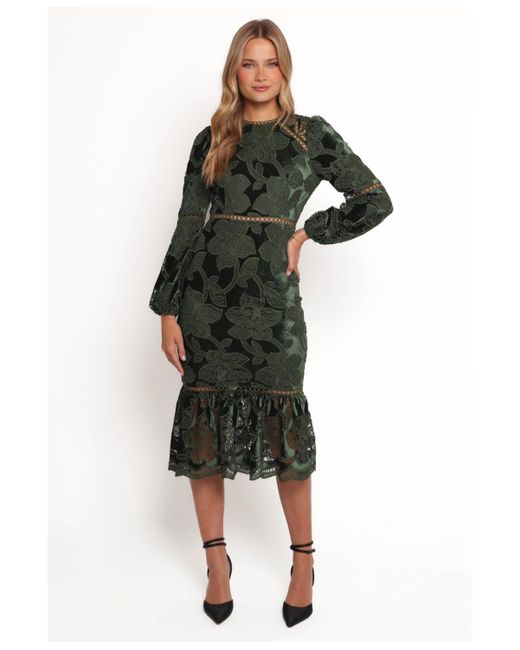 green emerald velvet dress Fia Midi Dress
