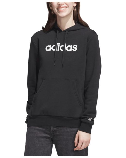 Adidas Black Fleece Linear Logo Pullover Hoodie
