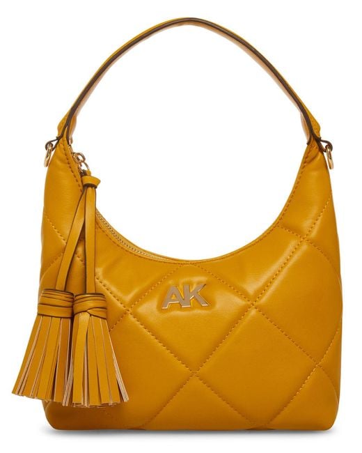 Anne Klein Synthetic Quilted Top Zipper Shoulder Bag in Yellow Lyst