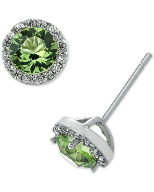 Giani Bernini Green Fine Crystal Round Halo Stud Earrings In Sterling Silver, Created For Macy's