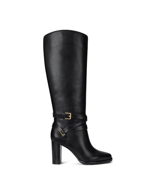 Ralph Lauren Black Collins Stacked Heel Tall Boots