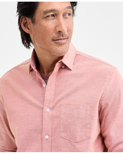 Club Room Pink Solid Stretch Oxford Cotton Shirt for men