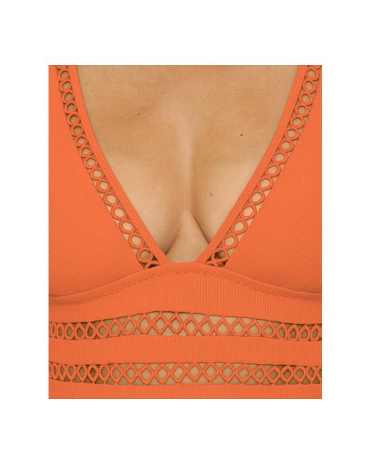 Becca Orange Modern Edge Ribbed One-piece Swimsuit