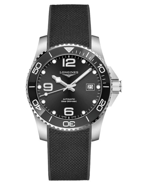 Longines Gray Swiss Automatic Hydroconquest Black Rubber Strap Watch 41mm for men