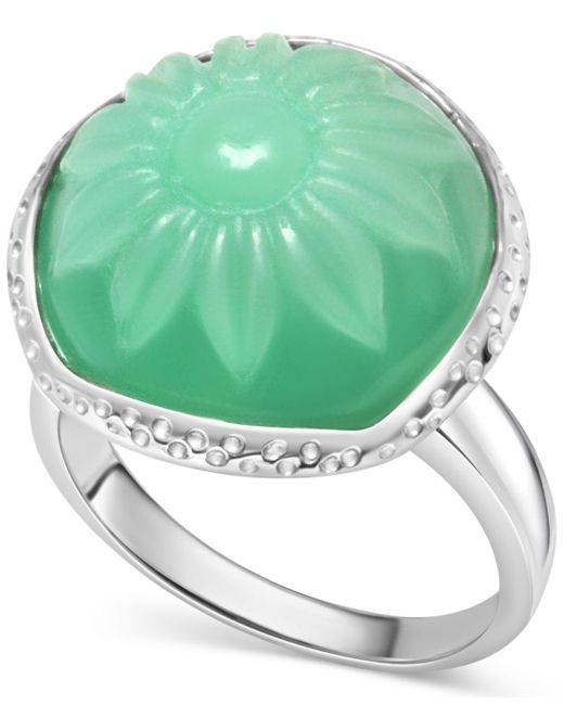Macy's Green Dyed Jade Flower Cabochon Statement Ring