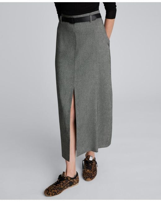 Kenneth Cole Women's Gray Herringbone Side Zipper Midi Skirt