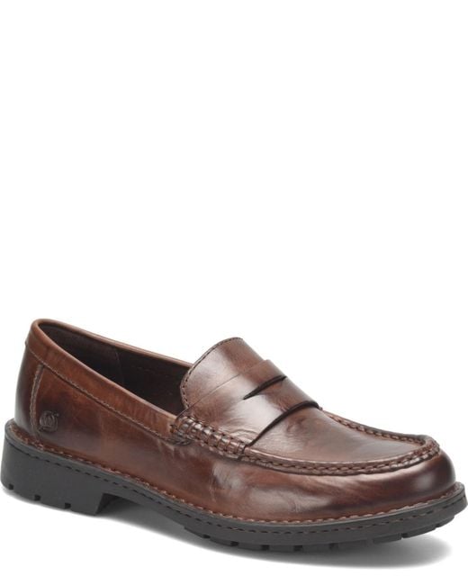Born Brown Langley Leather Slip On Penny Loafers for men