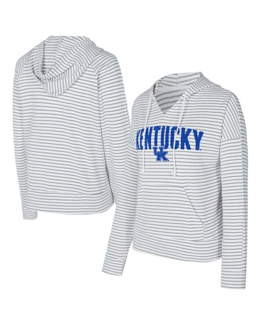 Concepts Sport Blue White/gray Kentucky Wildcats French Terry Striped V-neck Pullover Hoodie