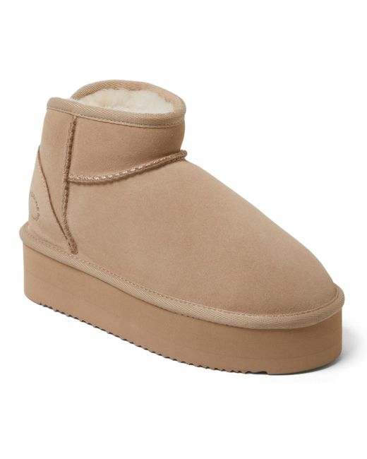 Dearfoams Natural Fireside By Kingston Genuine Shearling Platform Bootie
