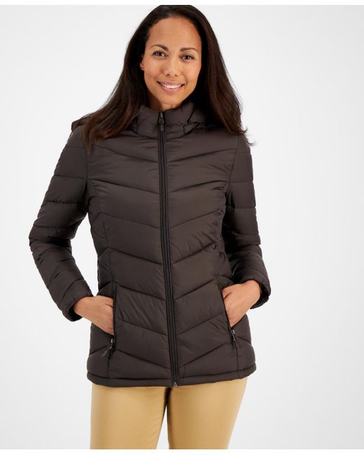 Charter Club Black Packable Hooded Puffer Coat