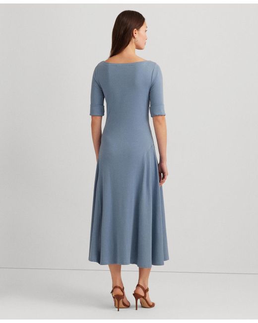 Lauren by Ralph Lauren Blue Stretch Cotton Midi Dress