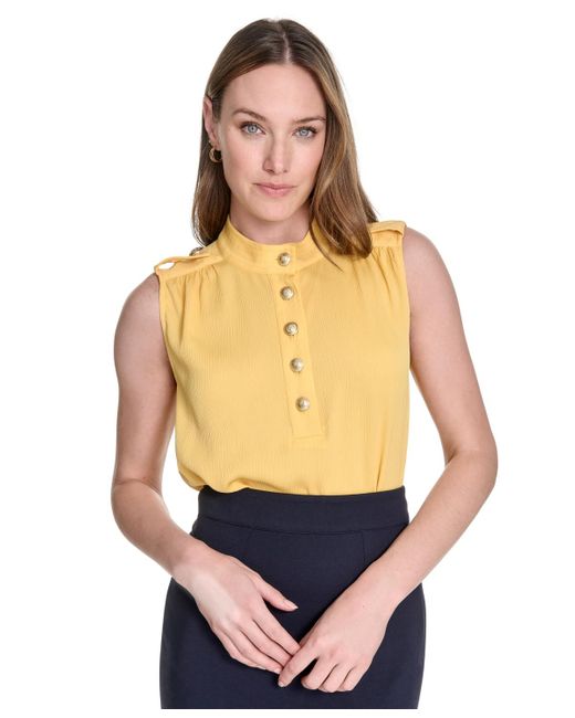 Tommy Hilfiger Blue Button-front Epaulet Blouse