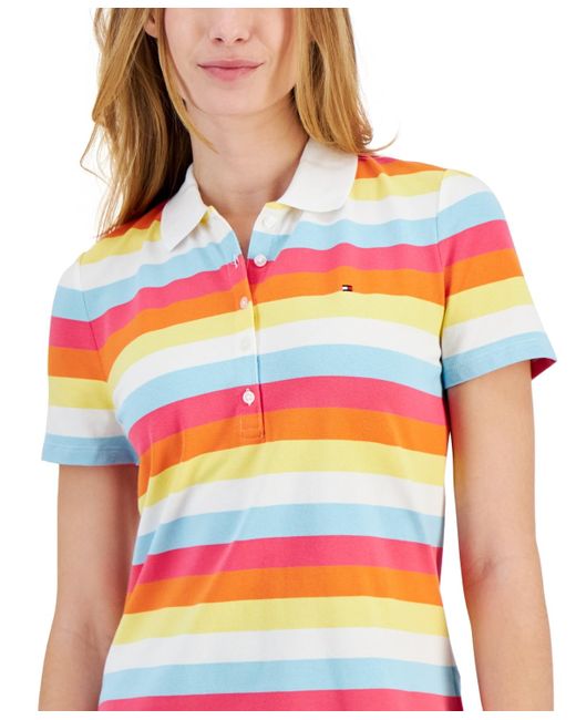 Tommy Hilfiger White Cotton Colorful Stripes Polo Shirt