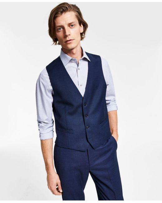 Calvin Klein Synthetic X-fit Slim-fit Stretch Blue Birdseye Suit Vest for  Men | Lyst