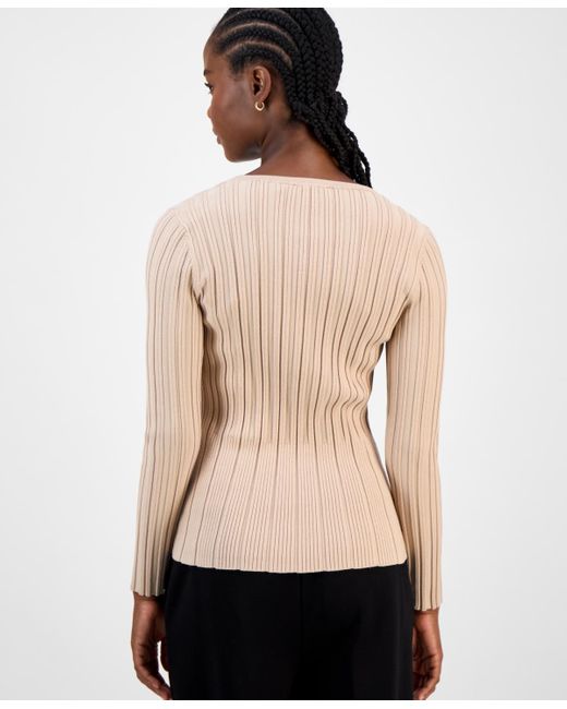 Tahari Natural Variegated Crewneck Knit Top
