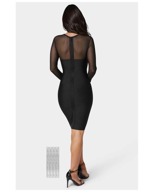 Bebe Black Long Sleeve Mesh Peek A Boo Bandage Dress