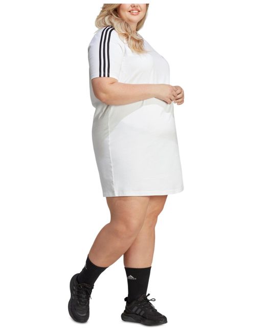 Adidas White Plus Size Essentials 3-stripes Boyfriend T-shirt Dress
