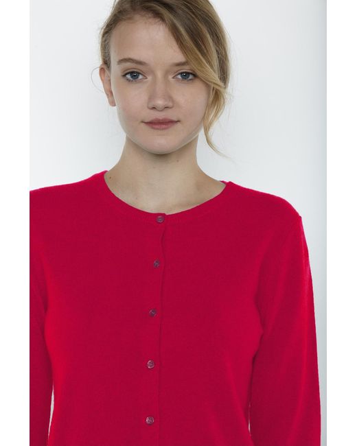 Jennie Liu Red 100% Cashmere Button Front Long Sleeve Crewneck Cardigan Sweater