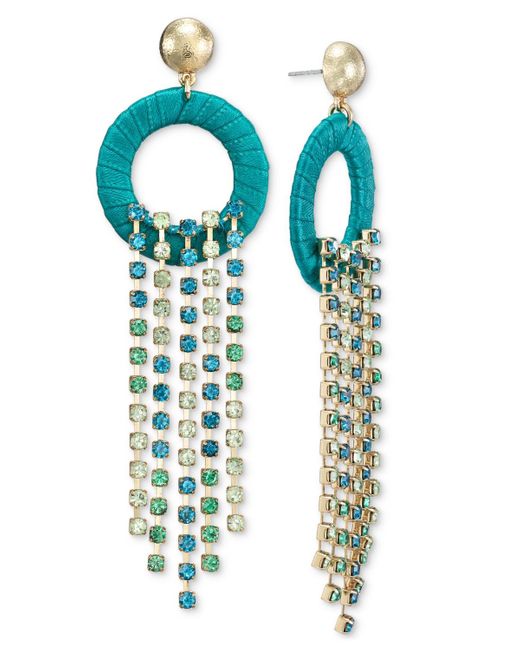 INC International Concepts Blue Gold-tone Color Crystal Fringe & Ribbon-wrapped Circle Statement Earrings