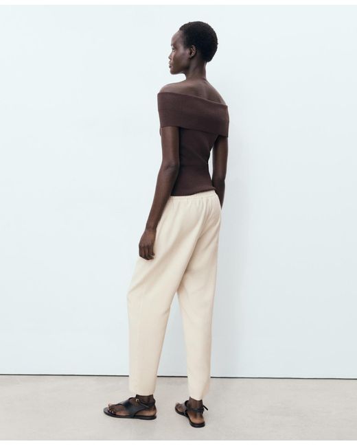 Mango Natural Drawstring Flowy Pants