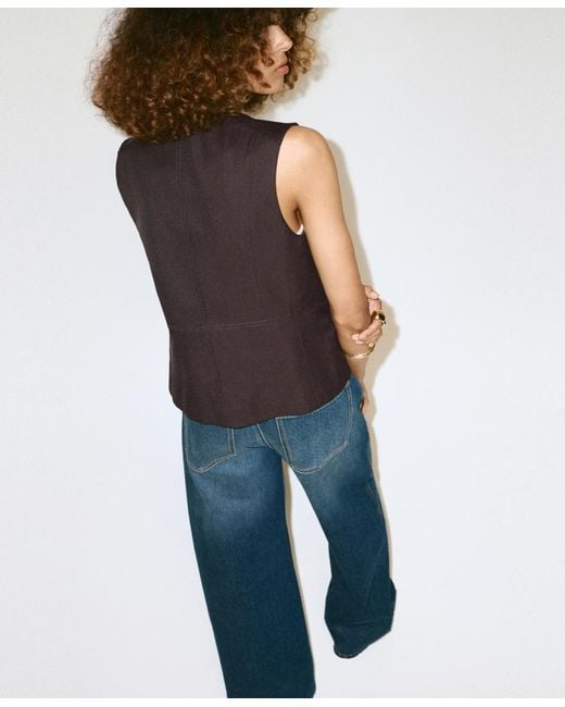 Mango Brown Buttoned Lyocell Vest