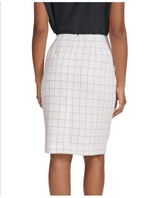 Calvin Klein White Windowpane-print Pencil Skirt