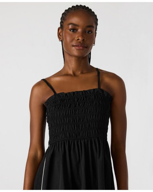 Steve Madden Black Kit Smocked Side-striped Midi Dress
