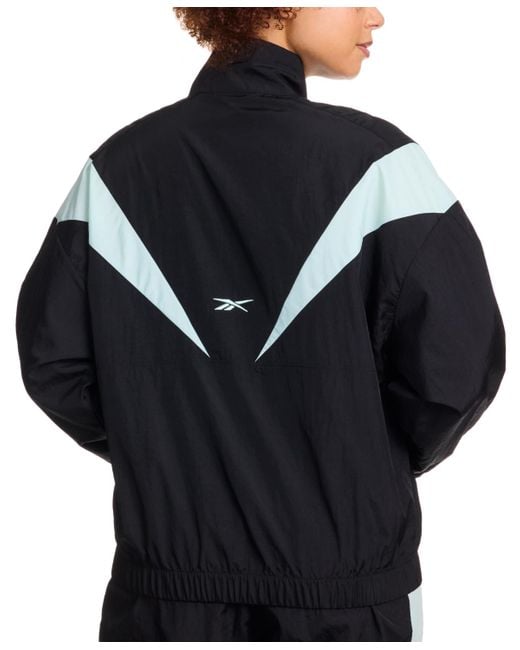 Reebok Woven Crinkle Colorblocked Track Jacket in Black | Lyst