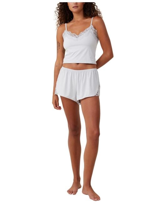 Cotton On White Soft Lounge Lace Trim Cami Top