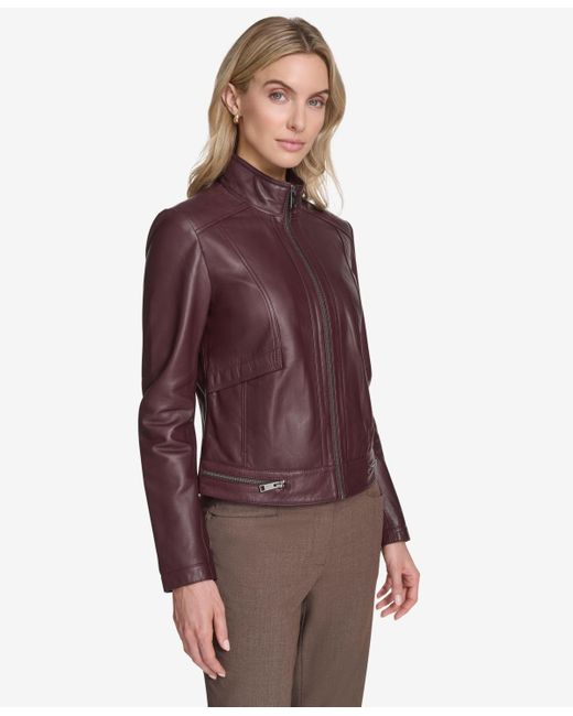 Andrew Marc Purple Rowan Leather Racer Jacket