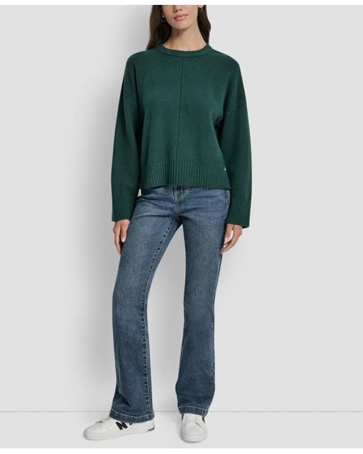 DKNY Green Bell Sleeve Crewneck Sweater