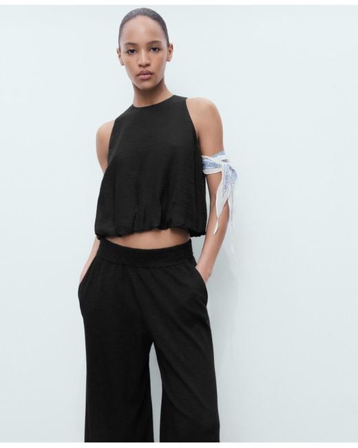 Mango Black Fine Knit Straight Fit Pants