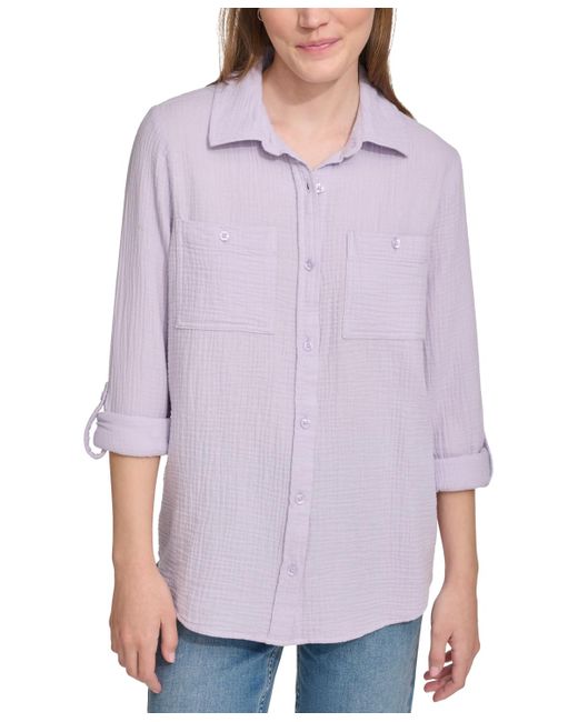 Calvin Klein Purple Double-crepe Button-down Roll-tab-sleeve Shirt