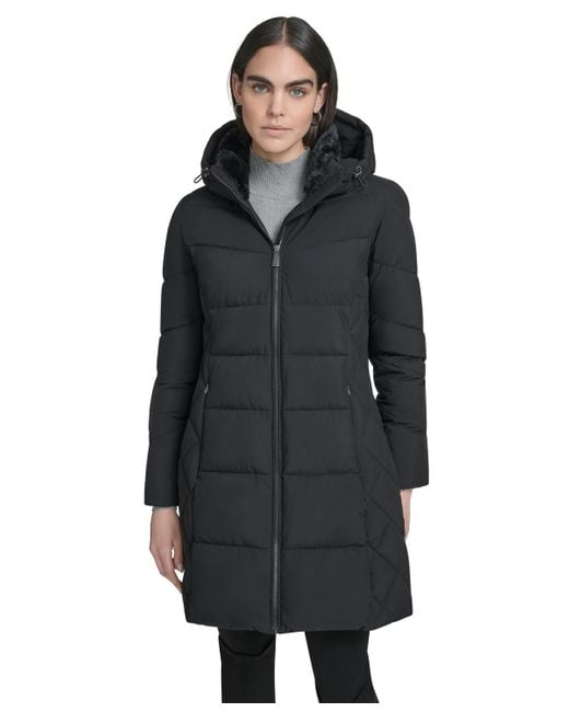 Calvin Klein Black Collar Hooded Puffer Coat