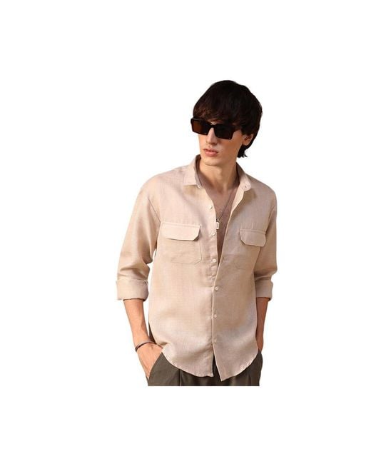 Campus Sutra Pink Solid Utility Shirt for men