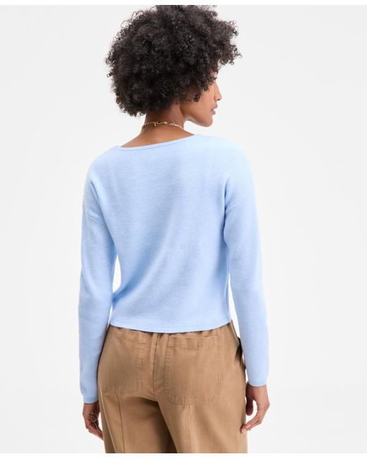 On 34th Blue V-neck Button-front Cardigan