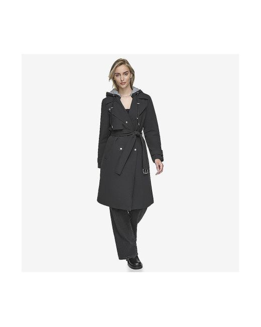 Andrew Marc Black Evesham Mixed Media Insulated Trench Coat