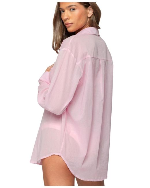 Edikted Pink Kellen Oversized Cotton Button Up Shirt