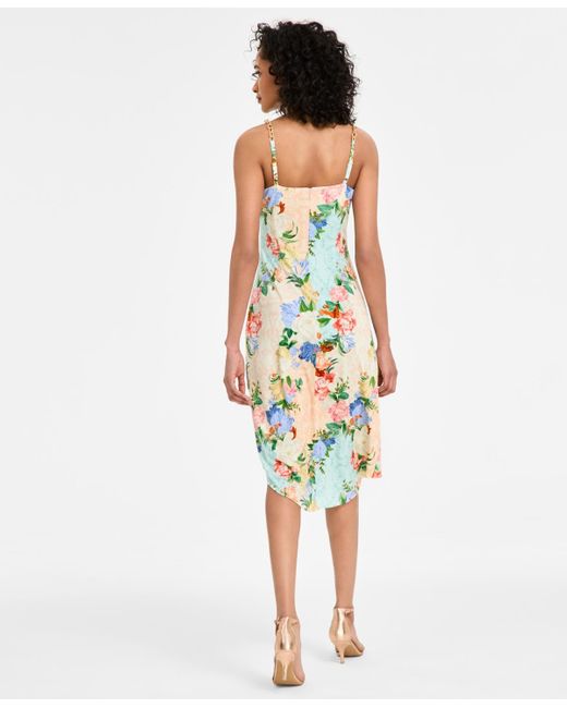 Siena Jewelry White Floral Print Cowl Neck Sleeveless Sheath Dress