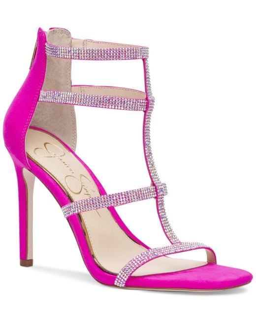 Jessica Simpson Satin Oliana Caged Dress Sandals in Bright Pink (Pink ...