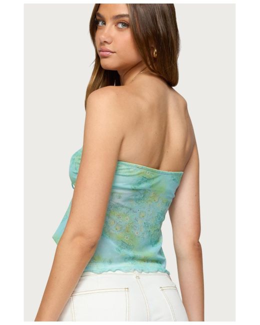 Edikted Green Printed Mesh Strapless Cut Out Top