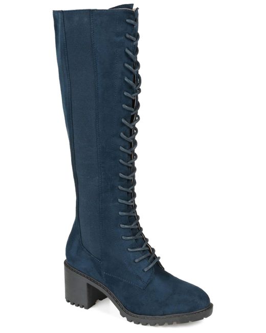 Journee Collection Leather Jenicca Tall Laceup Boots in Navy (Blue) Lyst