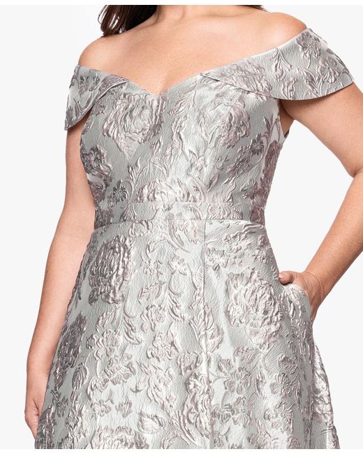 Xscape White Plus Size Off The Shoulder Long Ball Gown