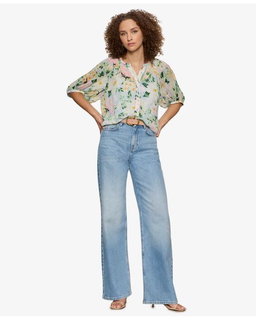 Sanctuary Blue Button-front Detachable Cami Blouse