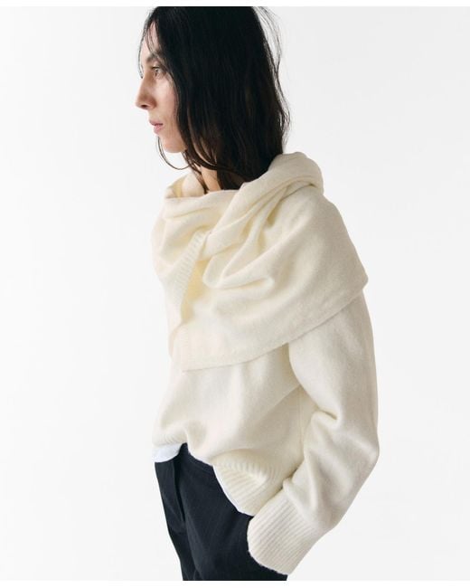Mango White Scarf Knitted Sweater