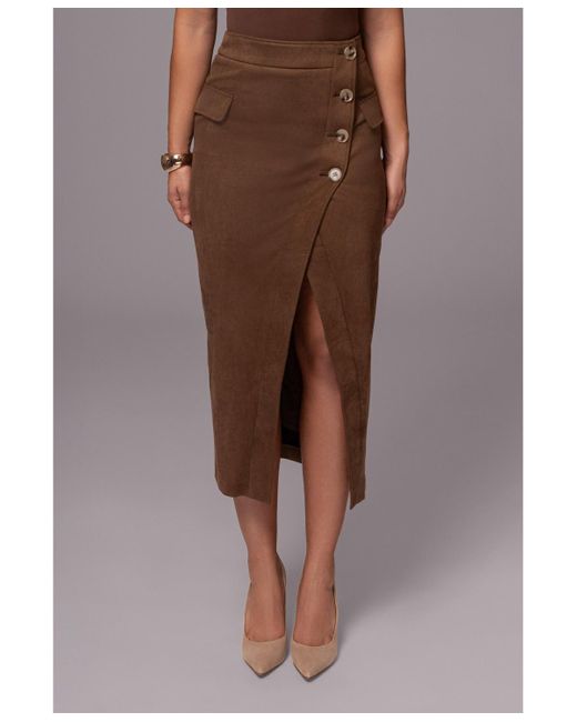 JLUXLABEL Brown Audrey Suede Midi Skirt