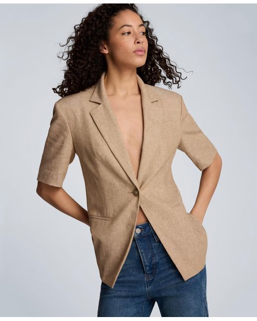 Kenneth Cole Natural Short-sleeve Button Front Jacket